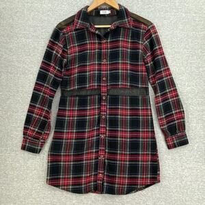 Tobi Dress Womens Extra Small Red Plaid Mesh Cut Out Button Up Classic Holiday